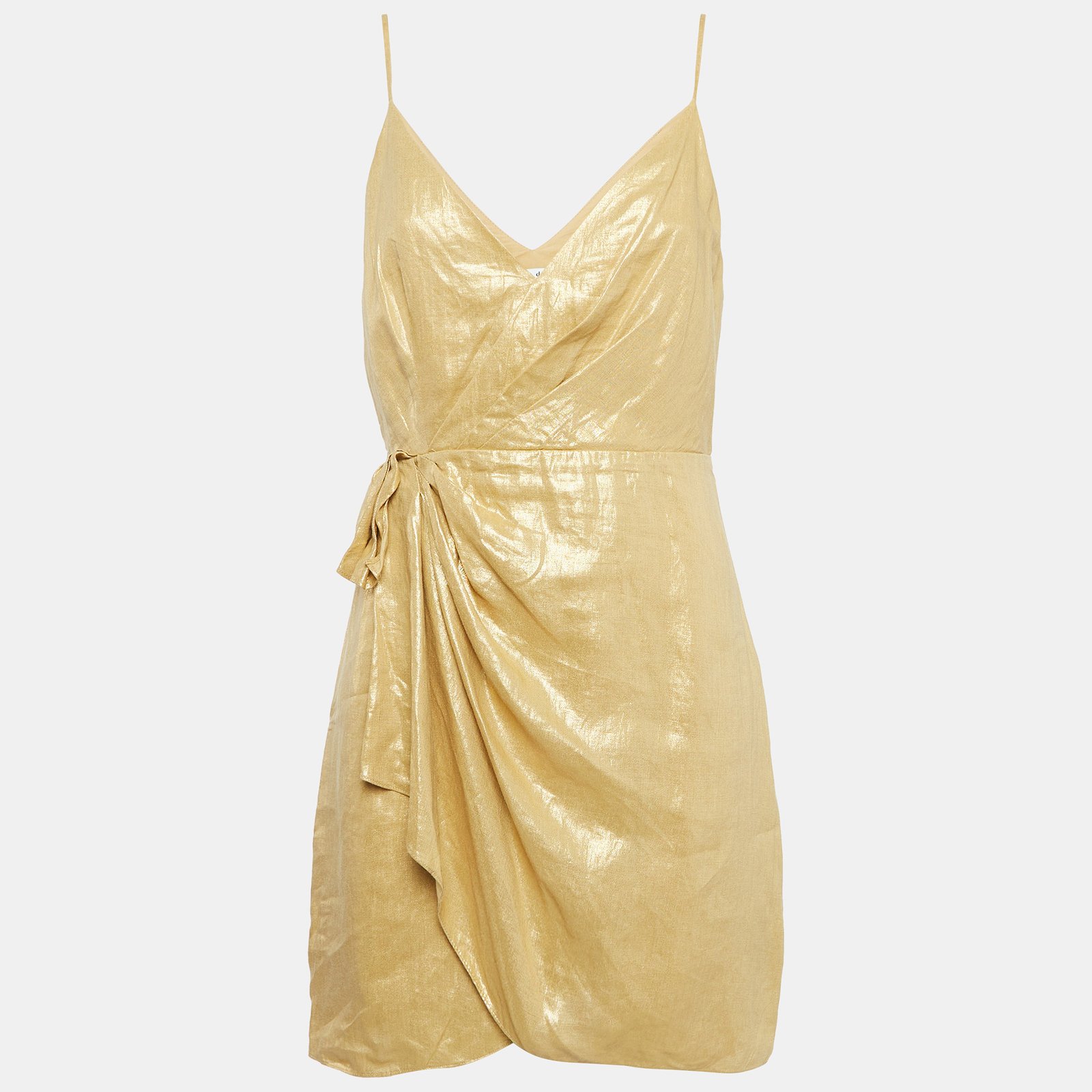 Sandro Metallic Linen Drape Detail Mini Dress M