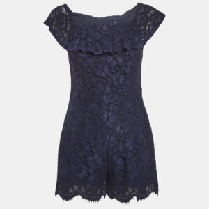 Sandro Navy Blue Lace Mini Scallop Hem Jumpsuit S