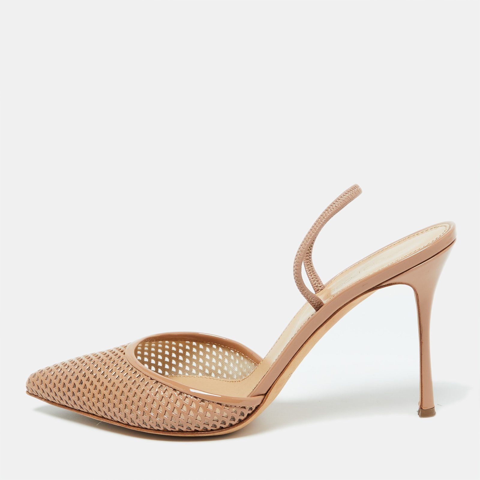 Sergio Rossi Beige Patent Leather Slingback Sandals Size 39