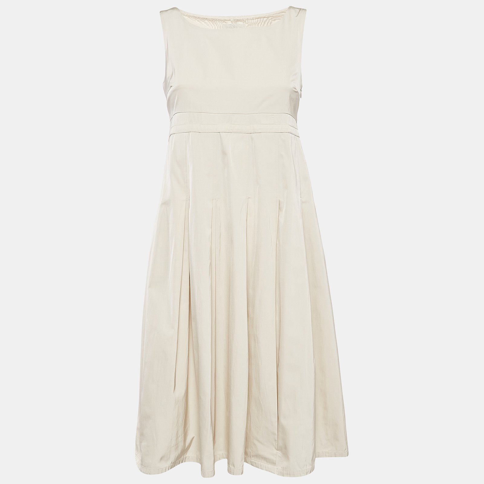S'Max Mara Beige Cotton Blend Pleated Sleeveless Dress S