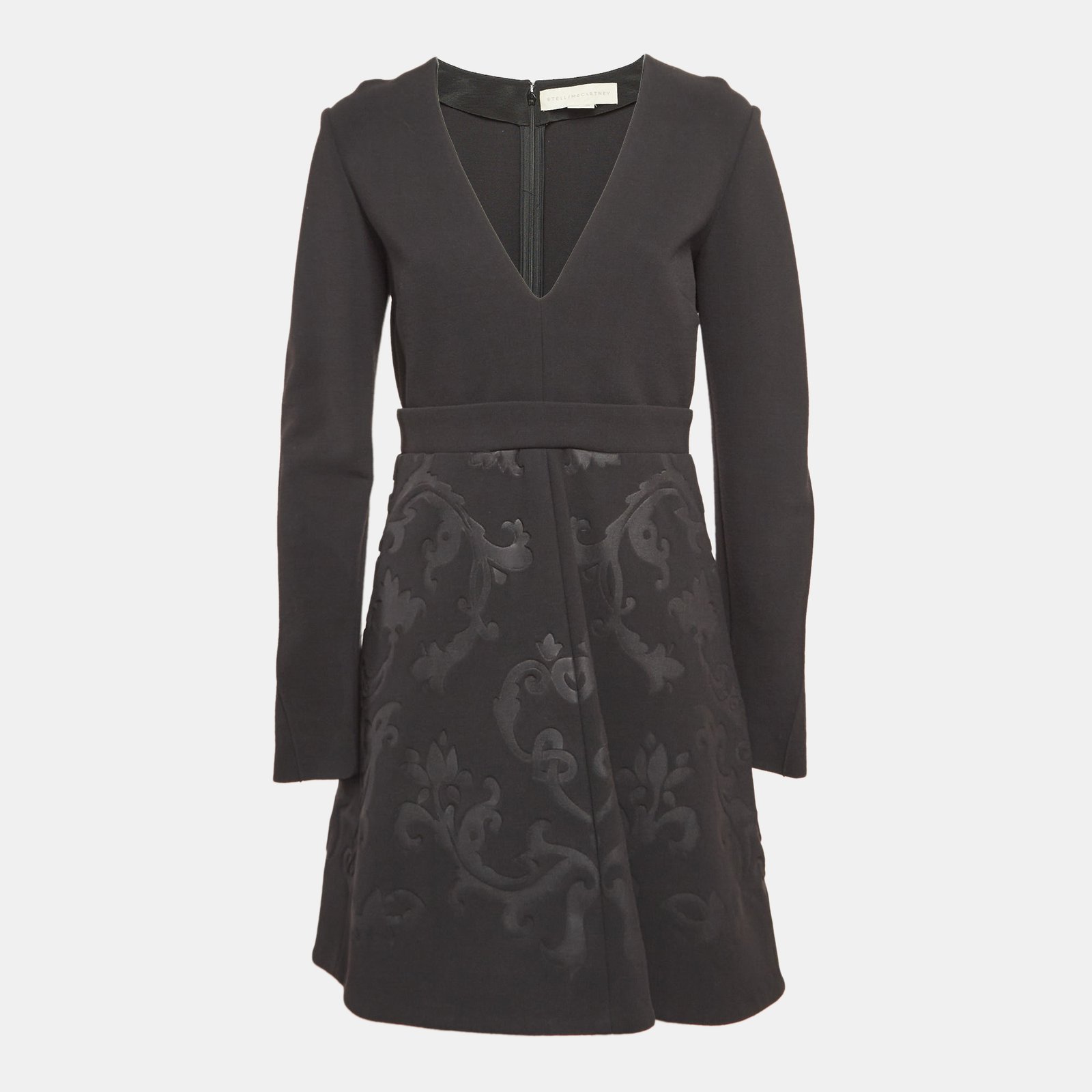 Stella McCartney Black Embossed Wool Blend Mini Dress S