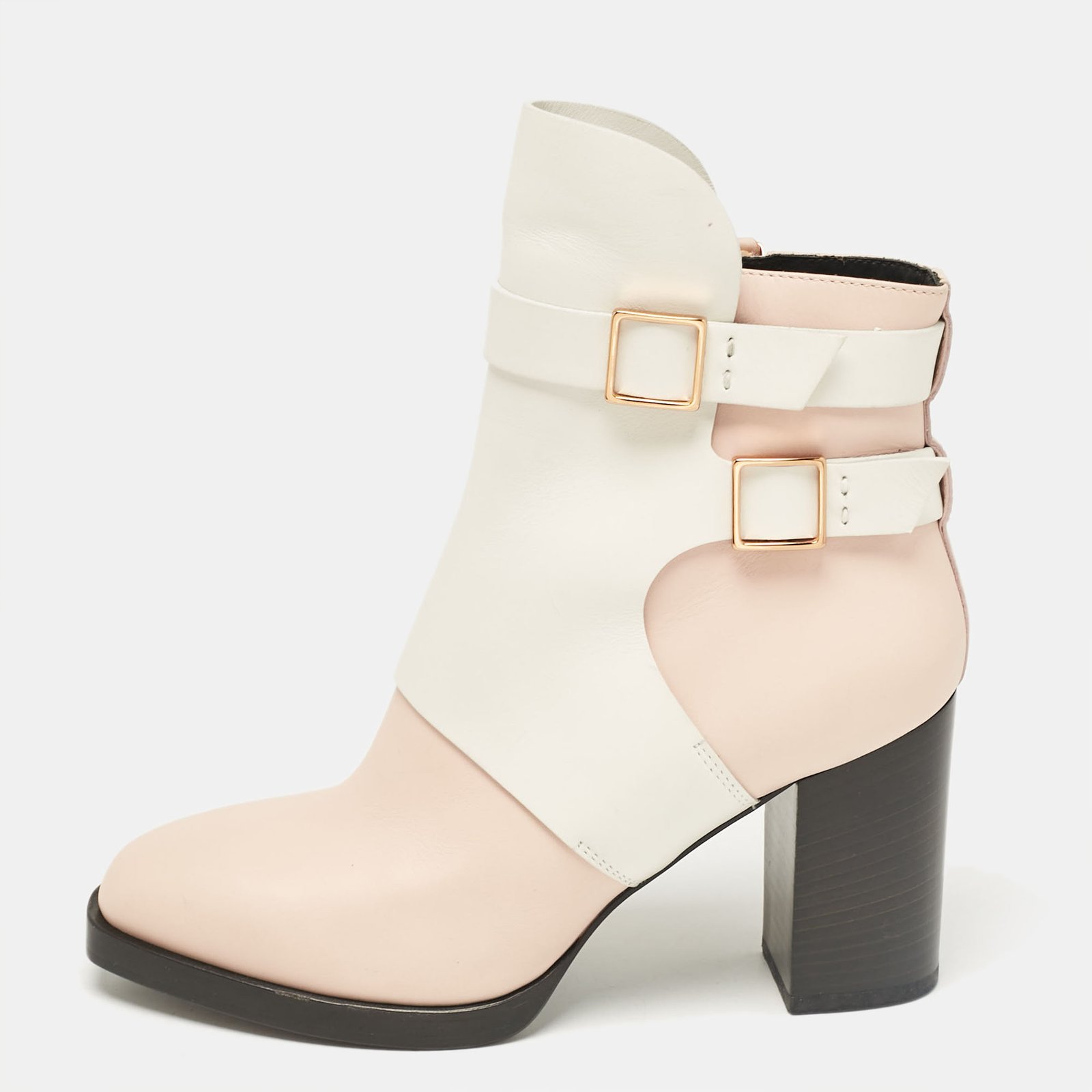 Tod's Pink/White Leather Block Heel Ankle Length Boots Size 38.5