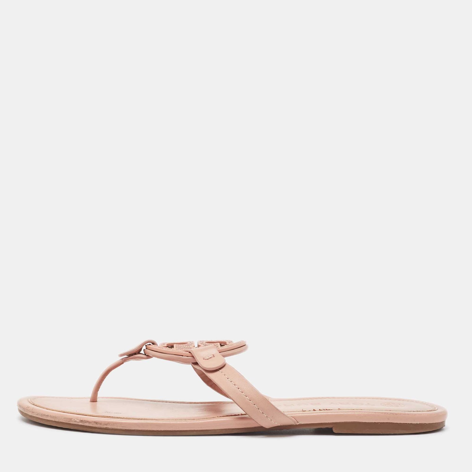 Tory Burch Pink Leather Crystal Embellished Miller Thong Flats Size 40.5