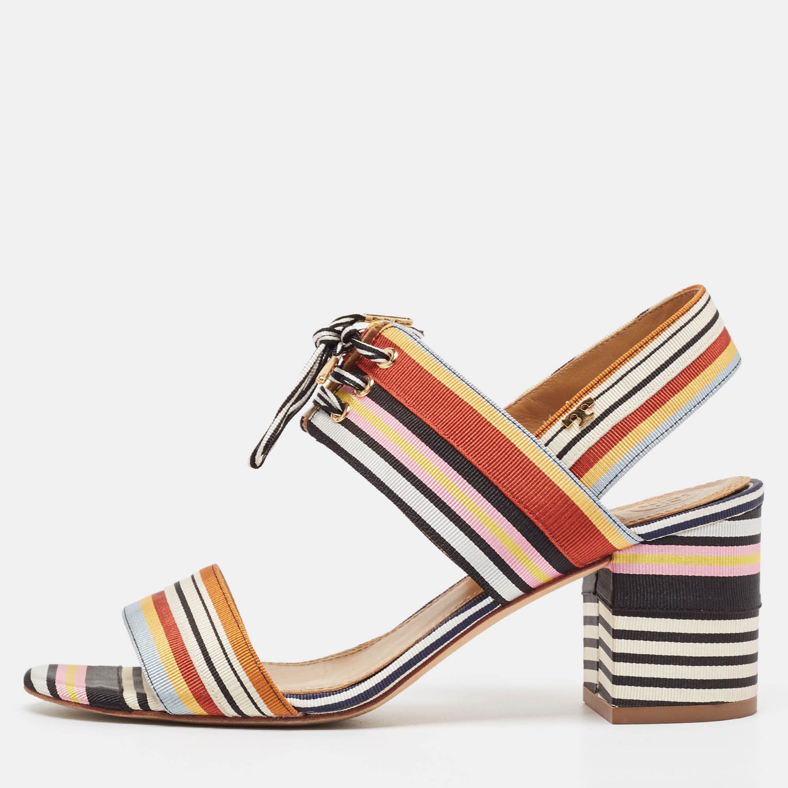 Tory Burch Multicolor Striped Fabric Ankle Strap Sandals Size 39