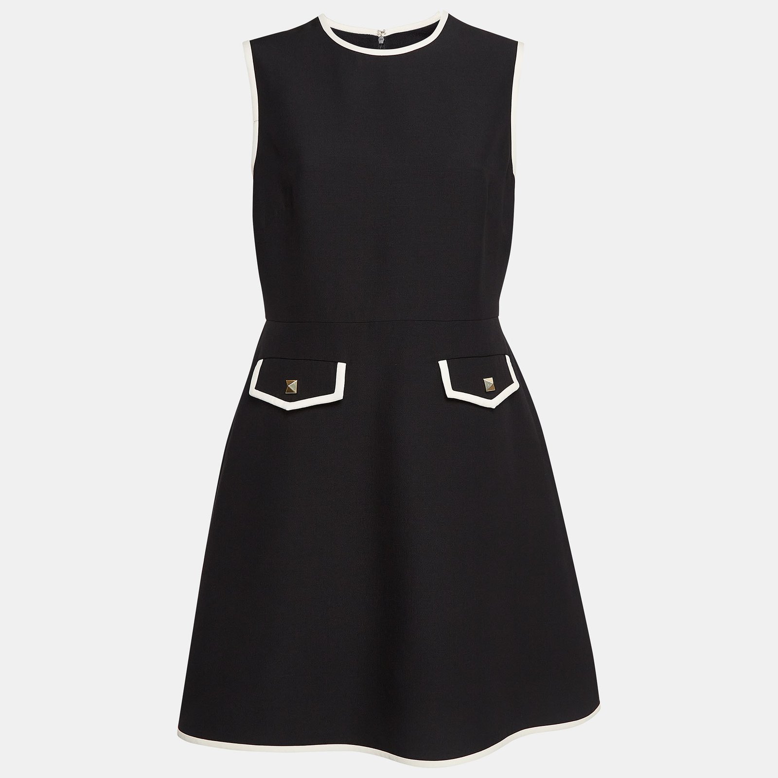 Valentino Black Wool Blend Stud Button Detail Short Dress M