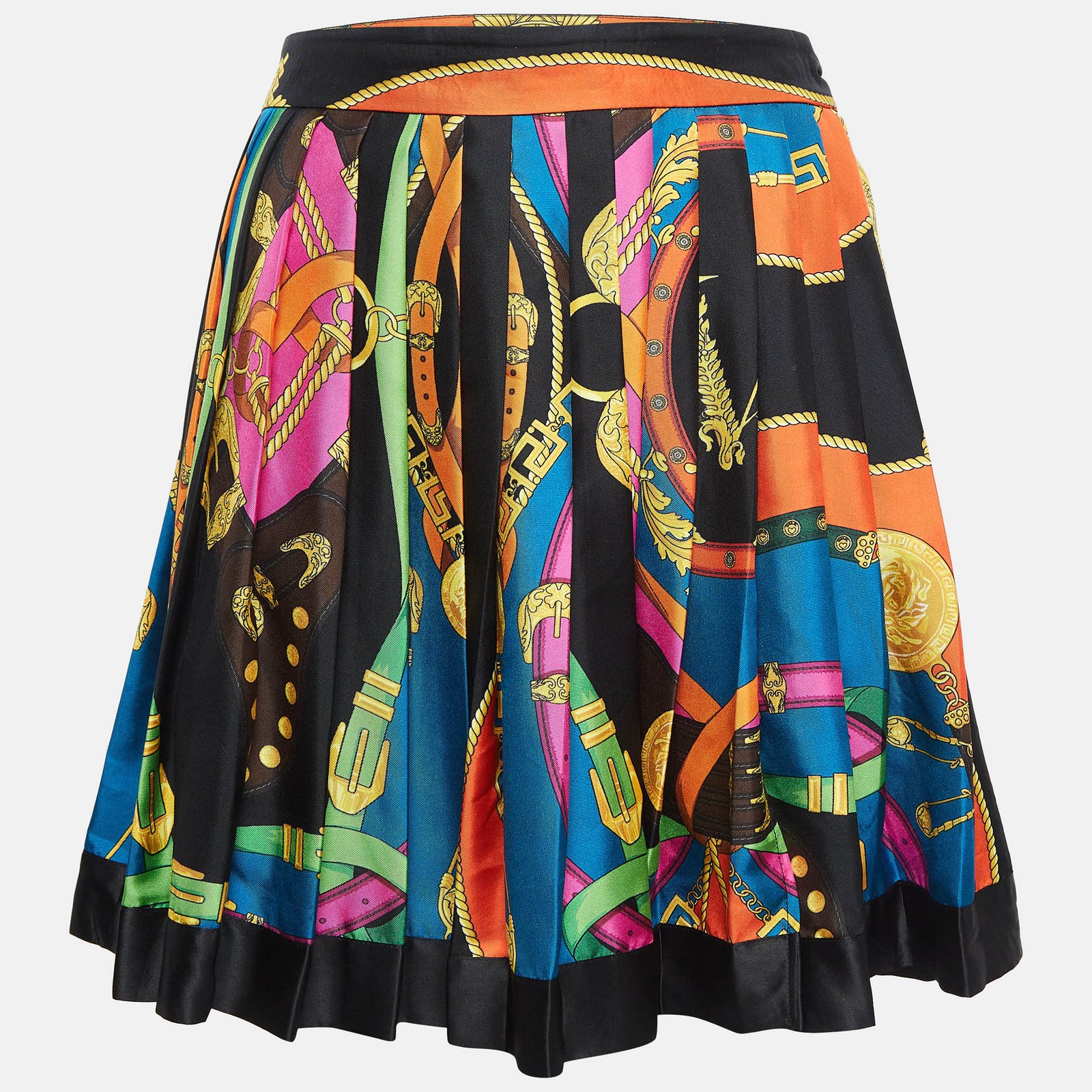 Versace Black/Multicolor Printed Silk Mini Skirt M