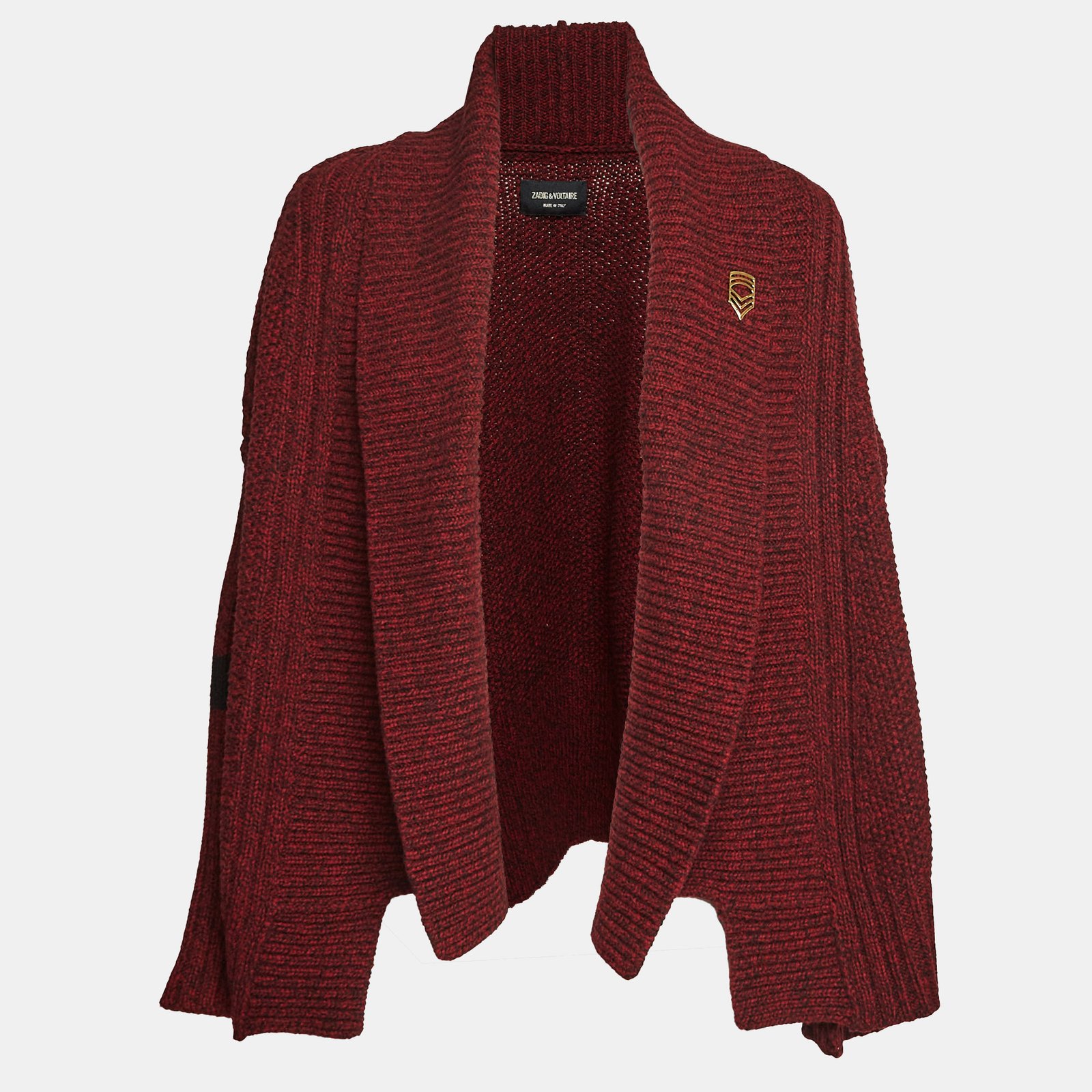 Zadig & Voltaire Burgundy Rib Knit Shawl Collar Cardigan XS/S