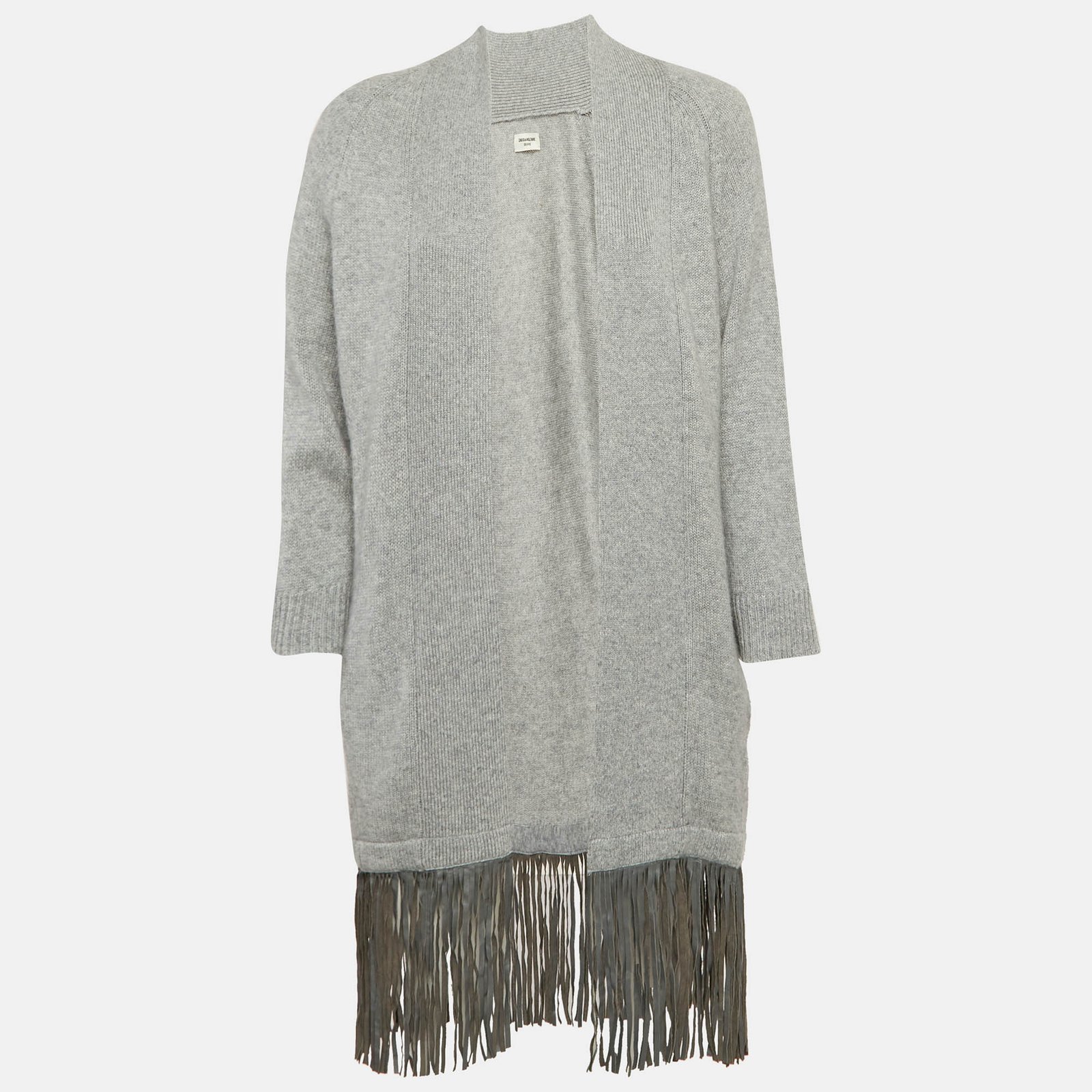 Zadig & Voltaire Delux Grey Cashmere Knit Open Front Fringed Cardigan XS/S