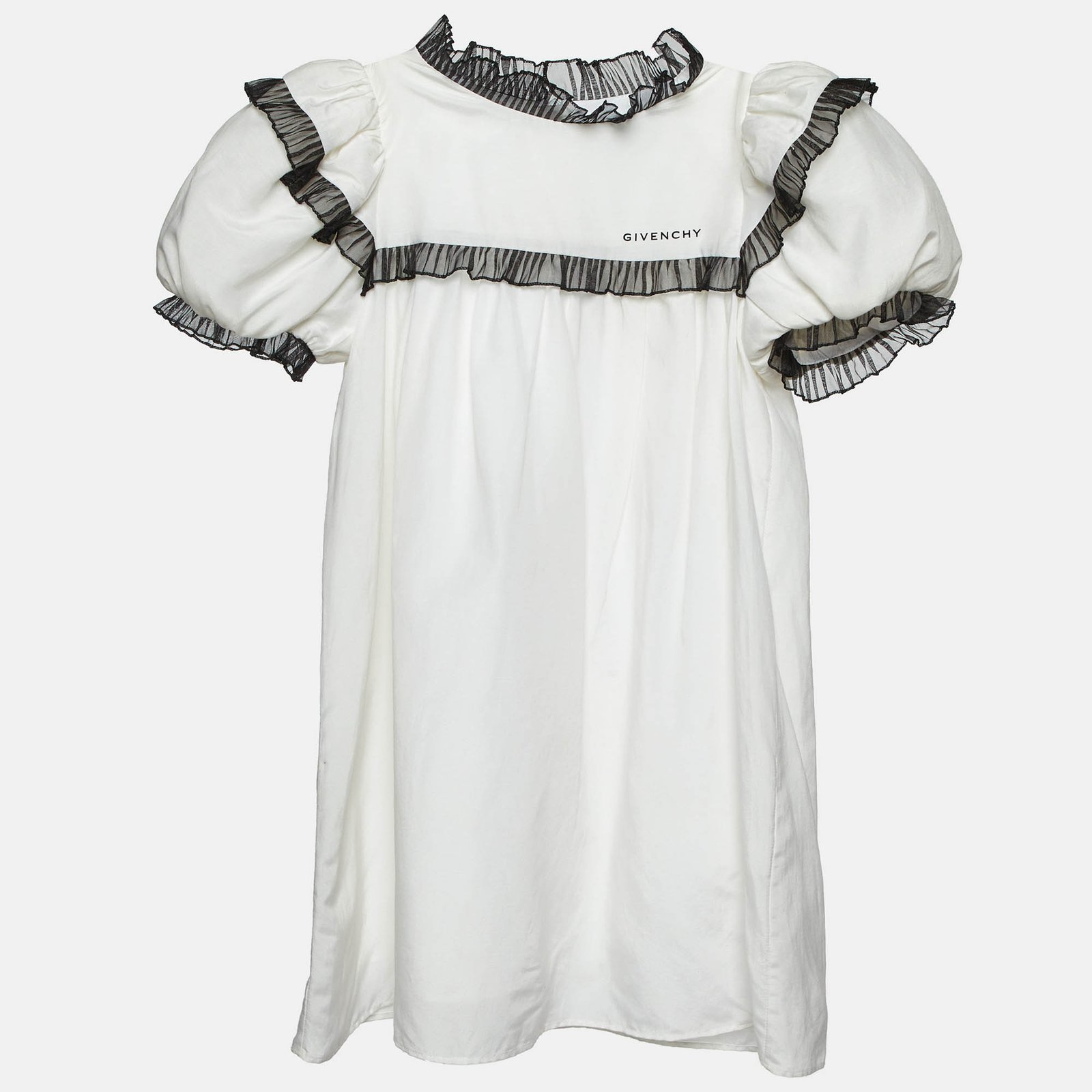 Givenchy Kids White Cotton Ruffled Trim Dress 8 Yrs
