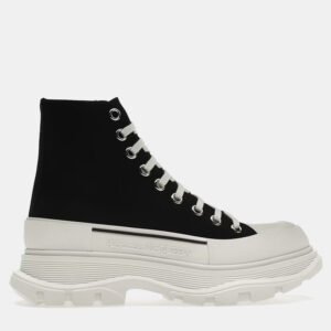 Alexander McQueen Black/White Tread Slick Lace Up Boots Size EU 41