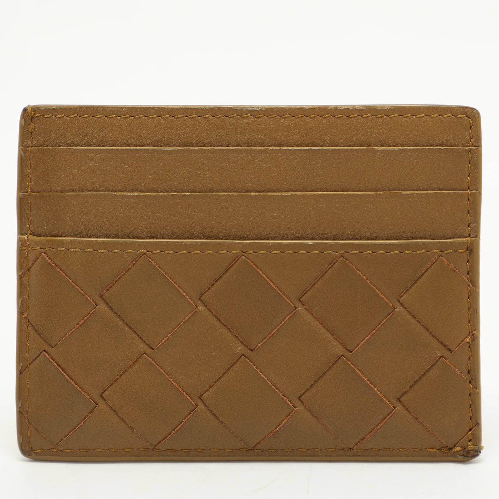 Bottega Veneta Gold Intrecciato Leather Card Holder