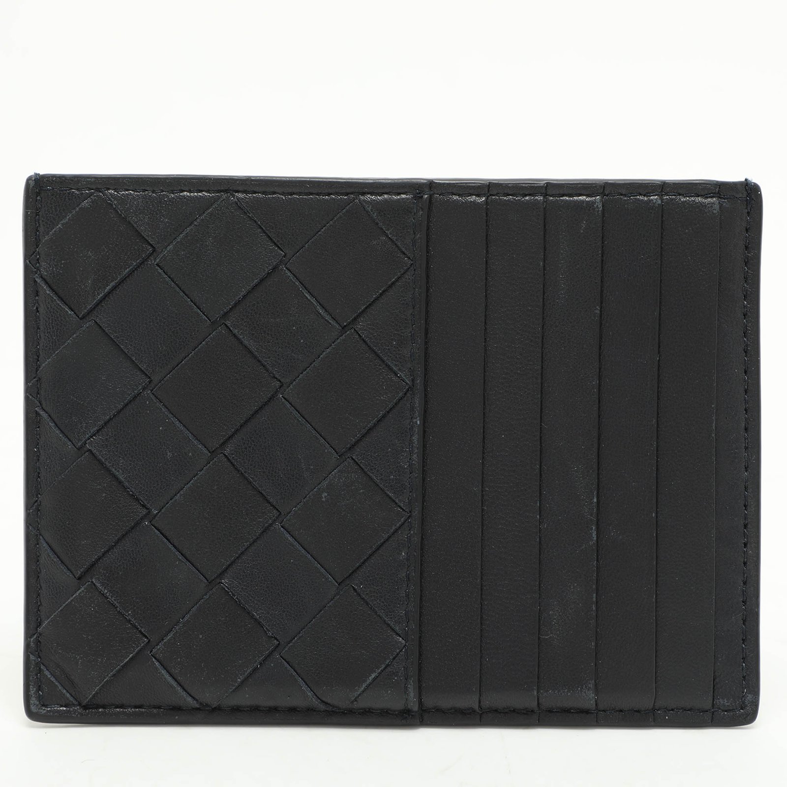 Bottega Veneta Navy Blue Leather Intrecciato Card Holder
