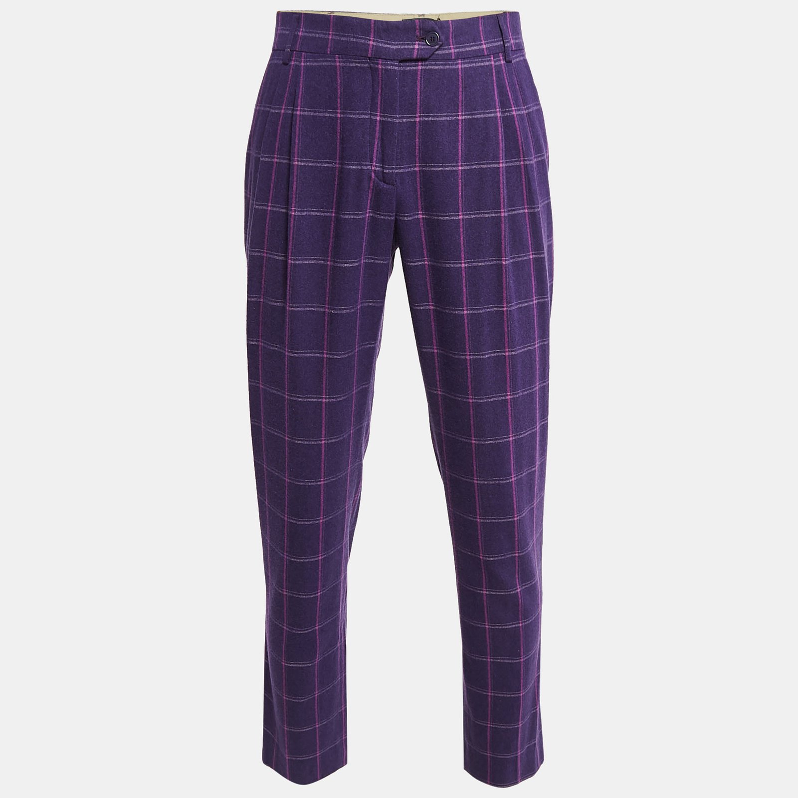 Etro Purple Checked Wool Tapered Trousers M