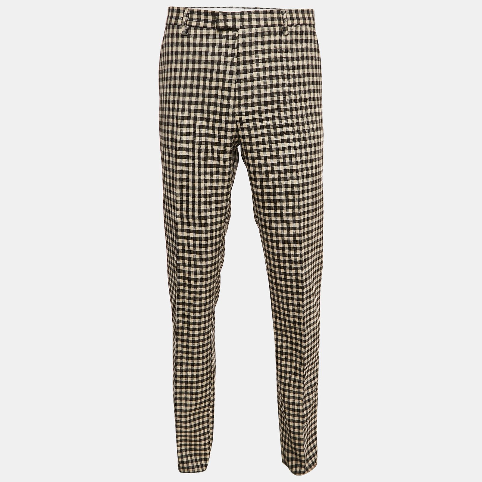 Etro Brown/Beige Gingham Wool Trousers L