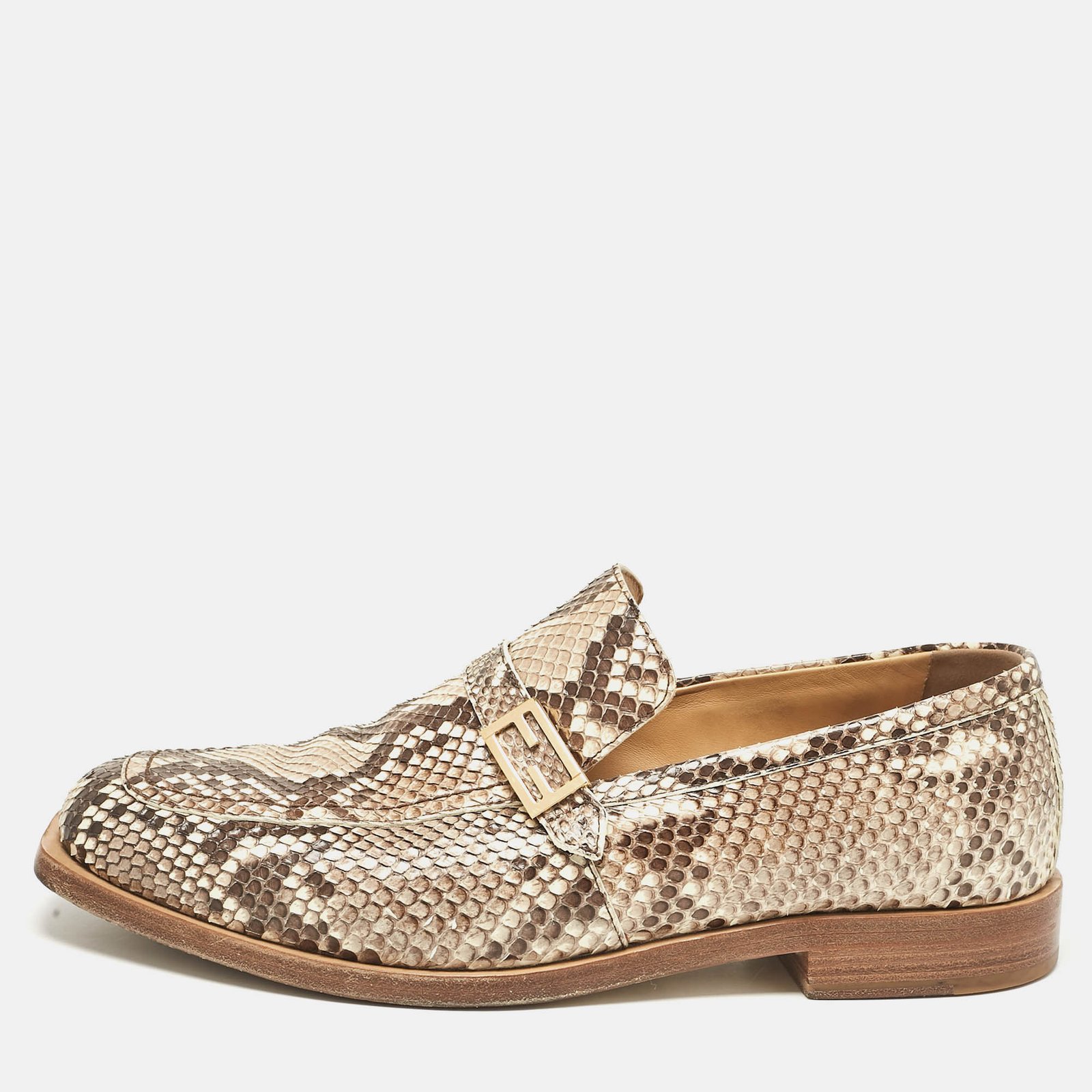 Fendi Beige Python Leather Slip On Loafers Size 42
