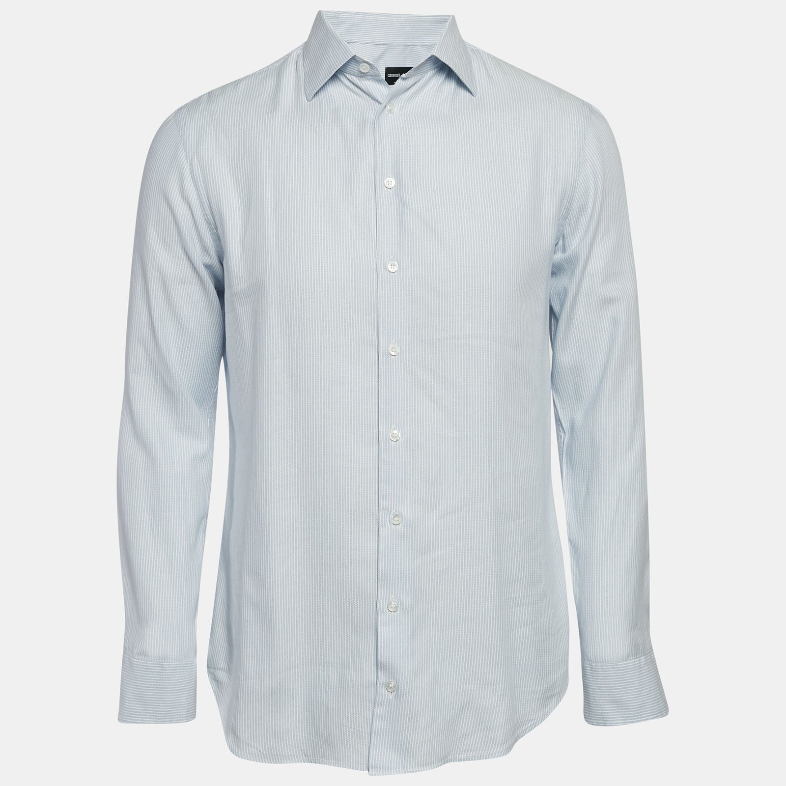 Giorgio Armani Blue Stripe Cotton Button Front Shirt M
