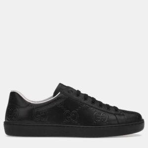 Gucci Black Leather GG Ace Sneaker EU 42