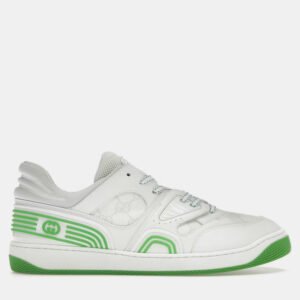 Gucci White/Demetra Green Leather Basket Low Top Sneaker EU 42
