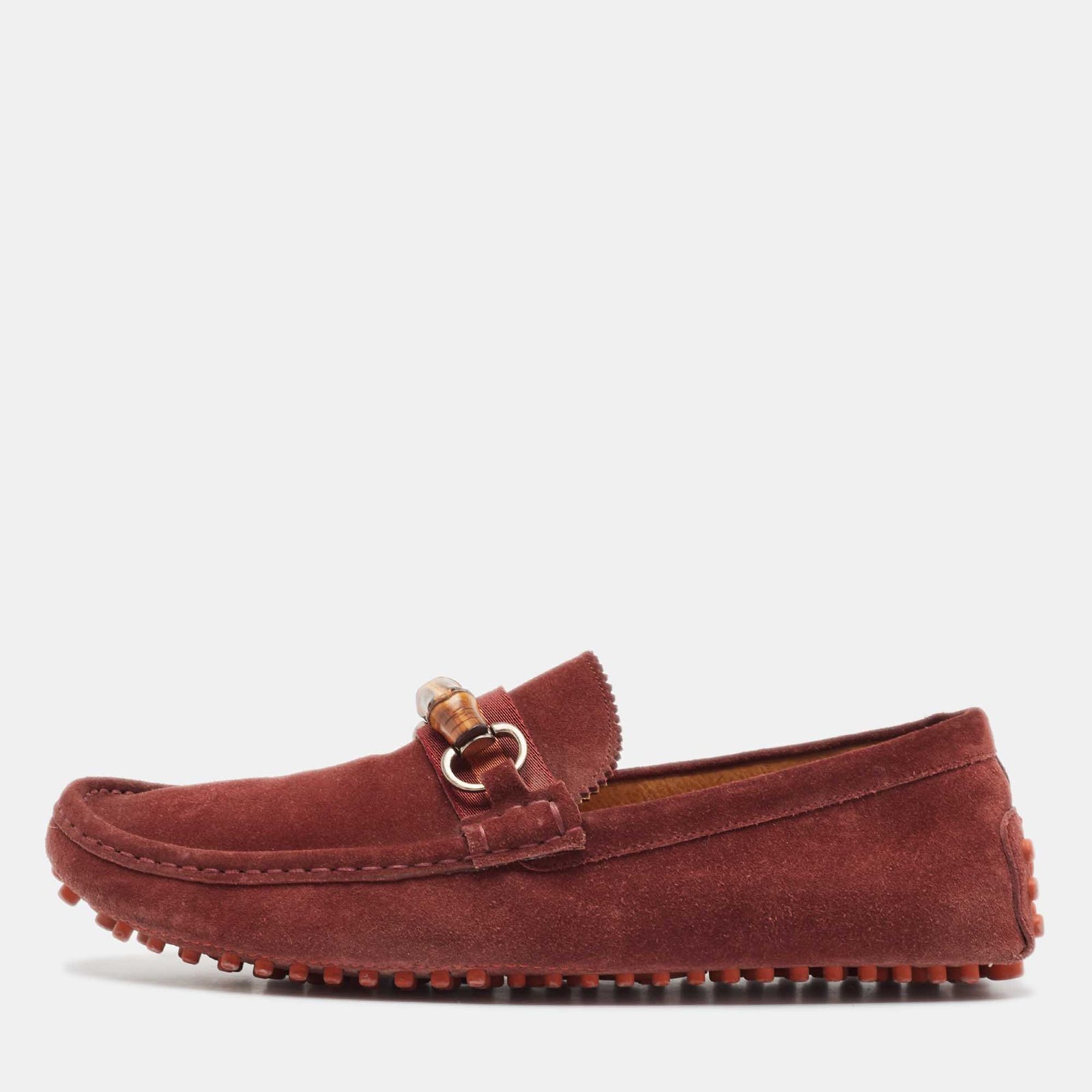 Gucci Burgundy Suede Bamboo Horsebit Loafers Size 44