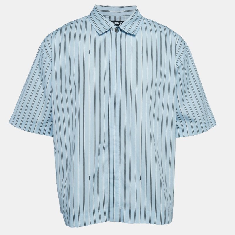 Jacquemus Blue Striped Cotton La Chemise Manches Courte Shirt XL