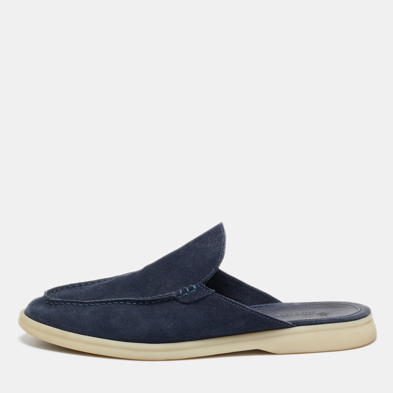 Loro Piana Navy Blue Suede Babouche Walk Mules Size 43.5