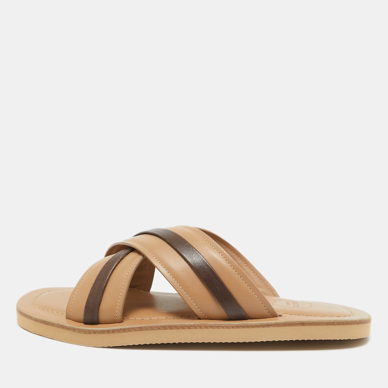 Malone Souliers Beige/Brown Leather Gabriel Slide Flats Size 40