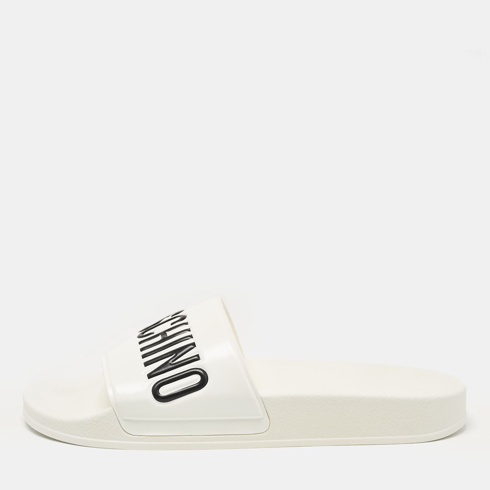 Moschino White Leather Logo Flat Sandals Size 42