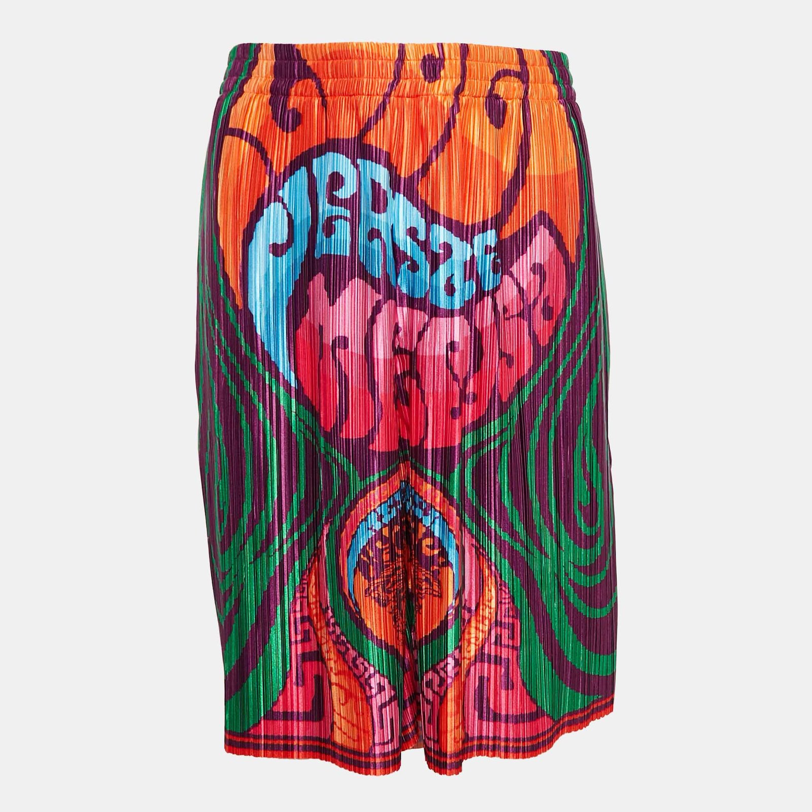 Versace Multicolor Medusa Print Satin Plisse College Fit Shorts XXL