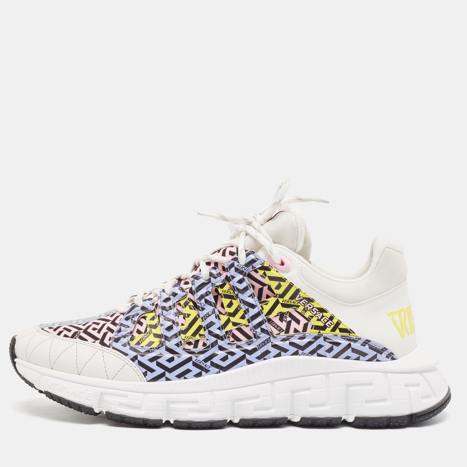Versace Multicolor Canvas and Leather Trigreca Lace Up Sneakers Size 45