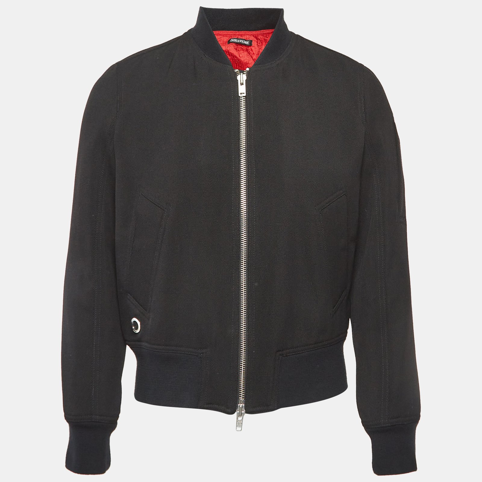 Zadig & Voltaire Black Drill Zip-Up Bradley Bomber Jacket S