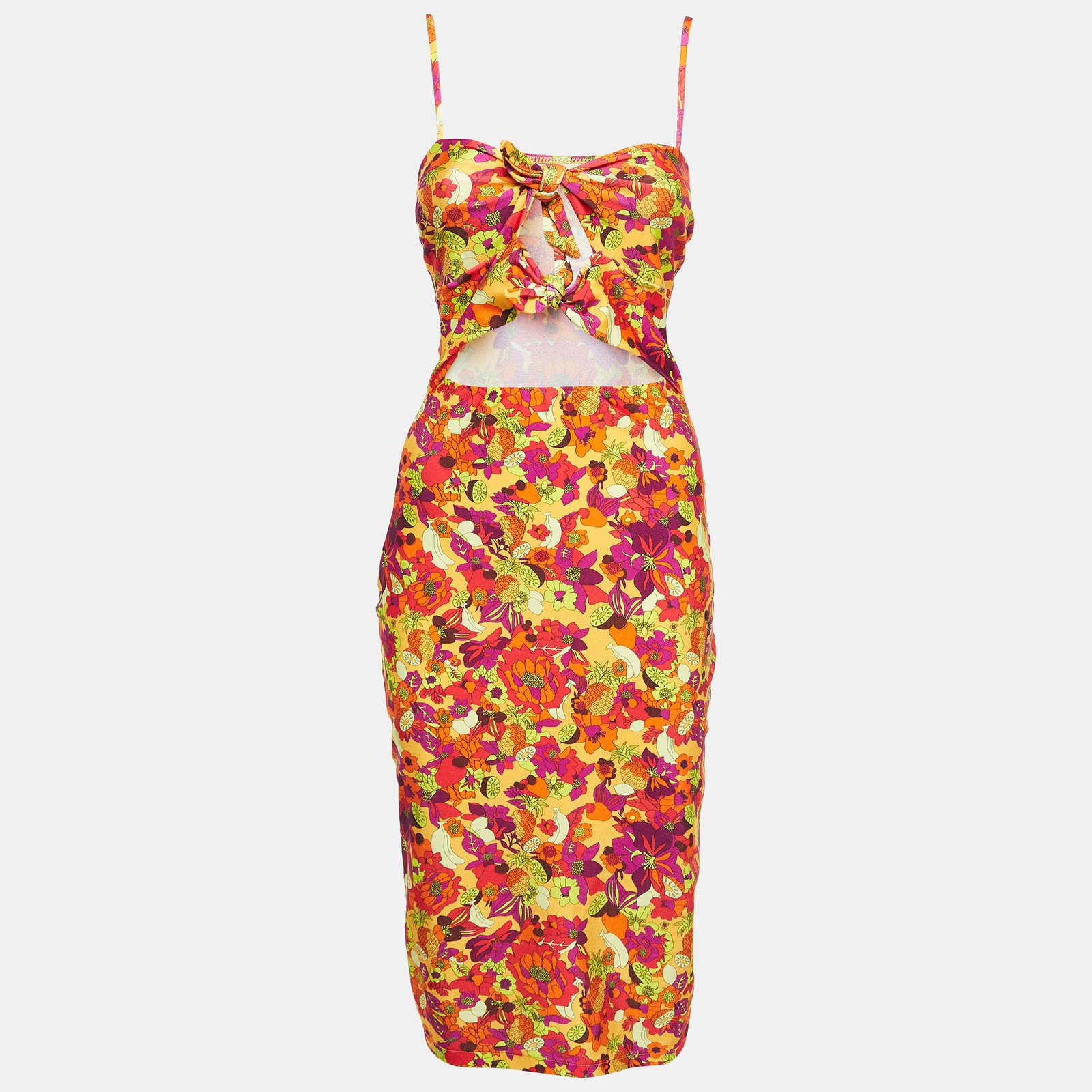 Adriana Degreas Multicolor Fruits Print Jersey Cut-Out Short Dress L
