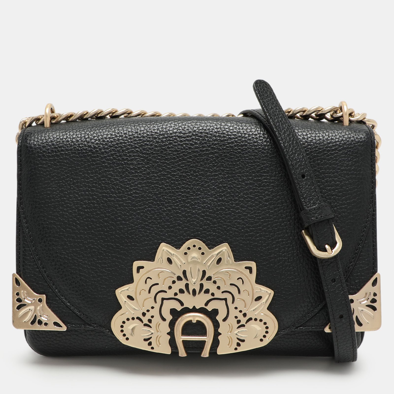Aigner Black Leather Soleil Ramadan Edition Crossbody Bag