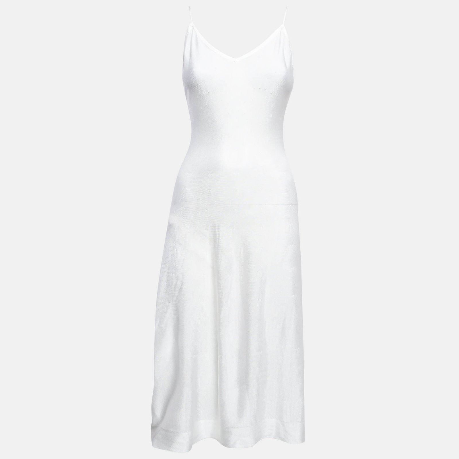 Alaia White Pinhole Pattern Knit Sleeveless Mini Dress L