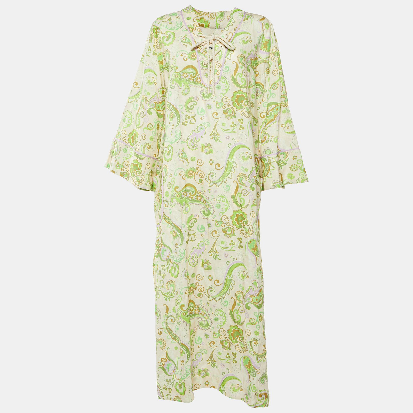 Alemais Cream/Green Paisley Print Linen Marta Pool Dress XL