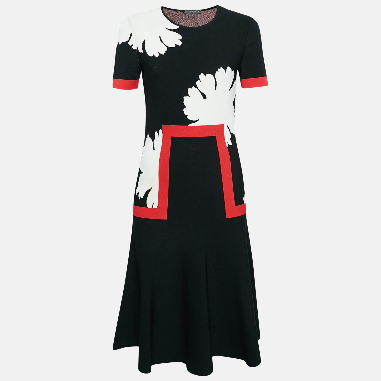 Alexander McQueen Black Patterned Knit Midi Dress M