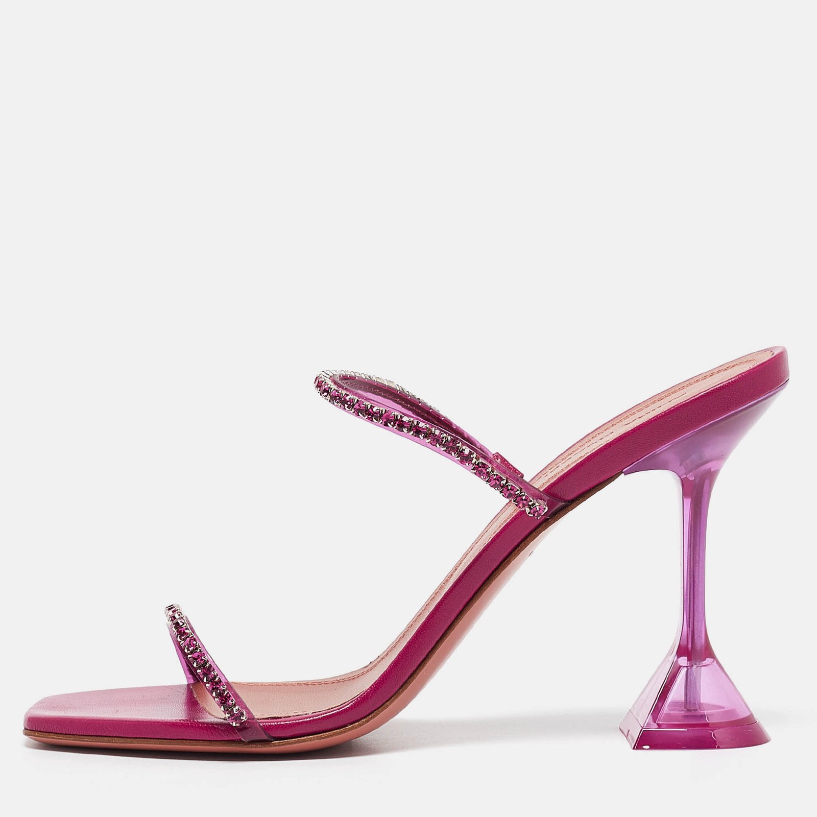 Amina Muaddi Purple PVC Crystal Embellished Gilda Slide Sandals Size 38