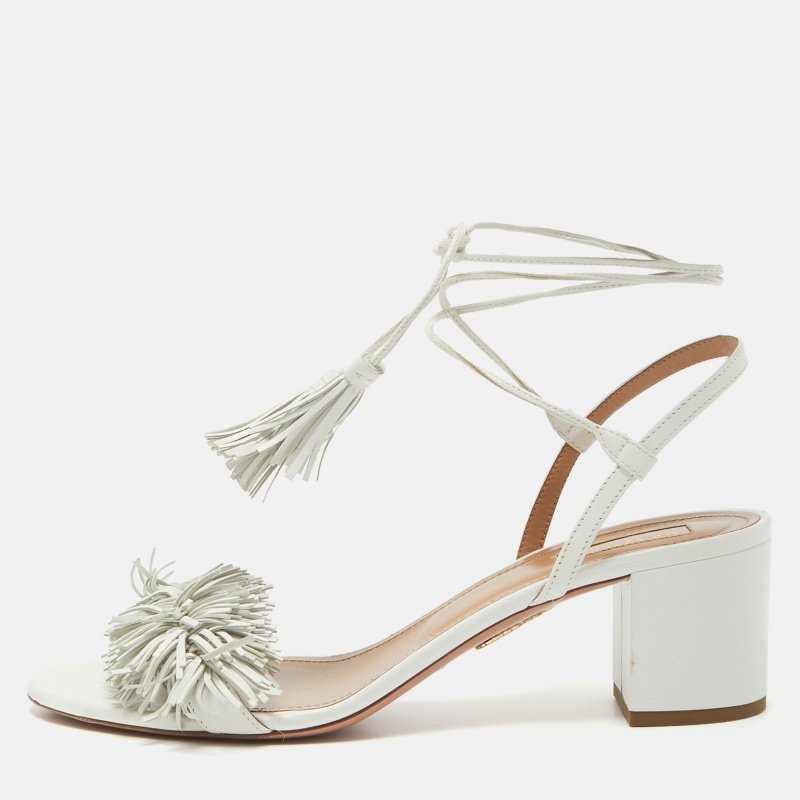 Aquazzura White Leather Wild Thing Sandals Size 40.5
