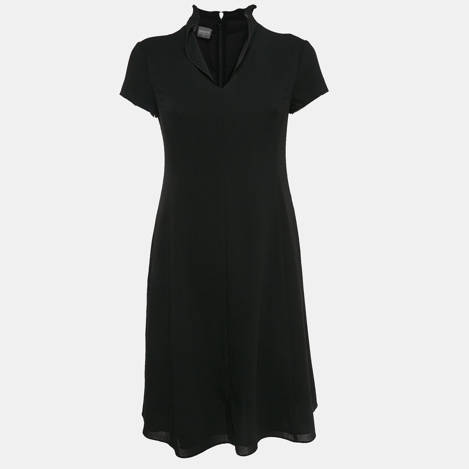 Armani Collezioni Black Crepe Wool Flared Short Dress XS