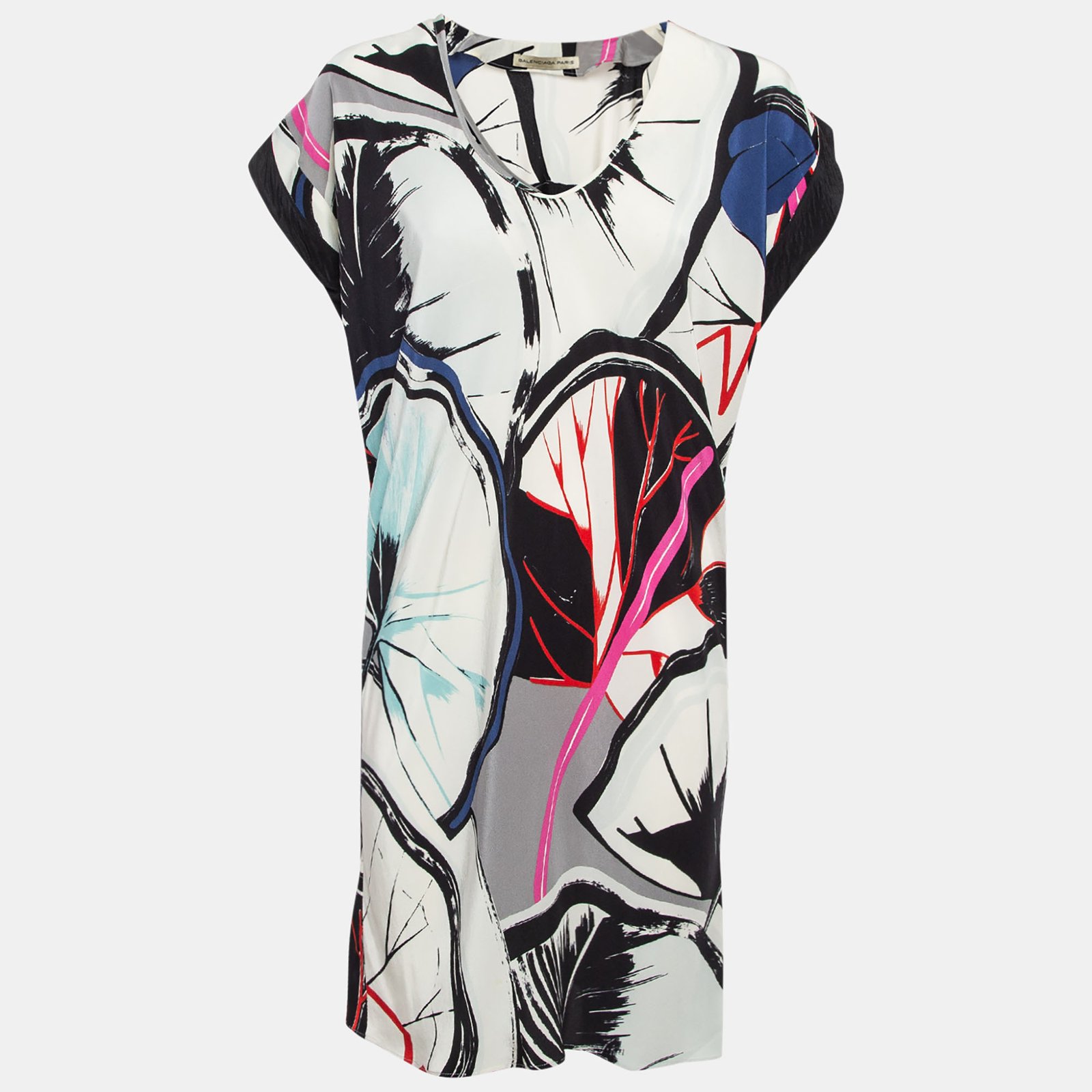 Balenciaga Multicolor Crepe Kimono Mini Dress M