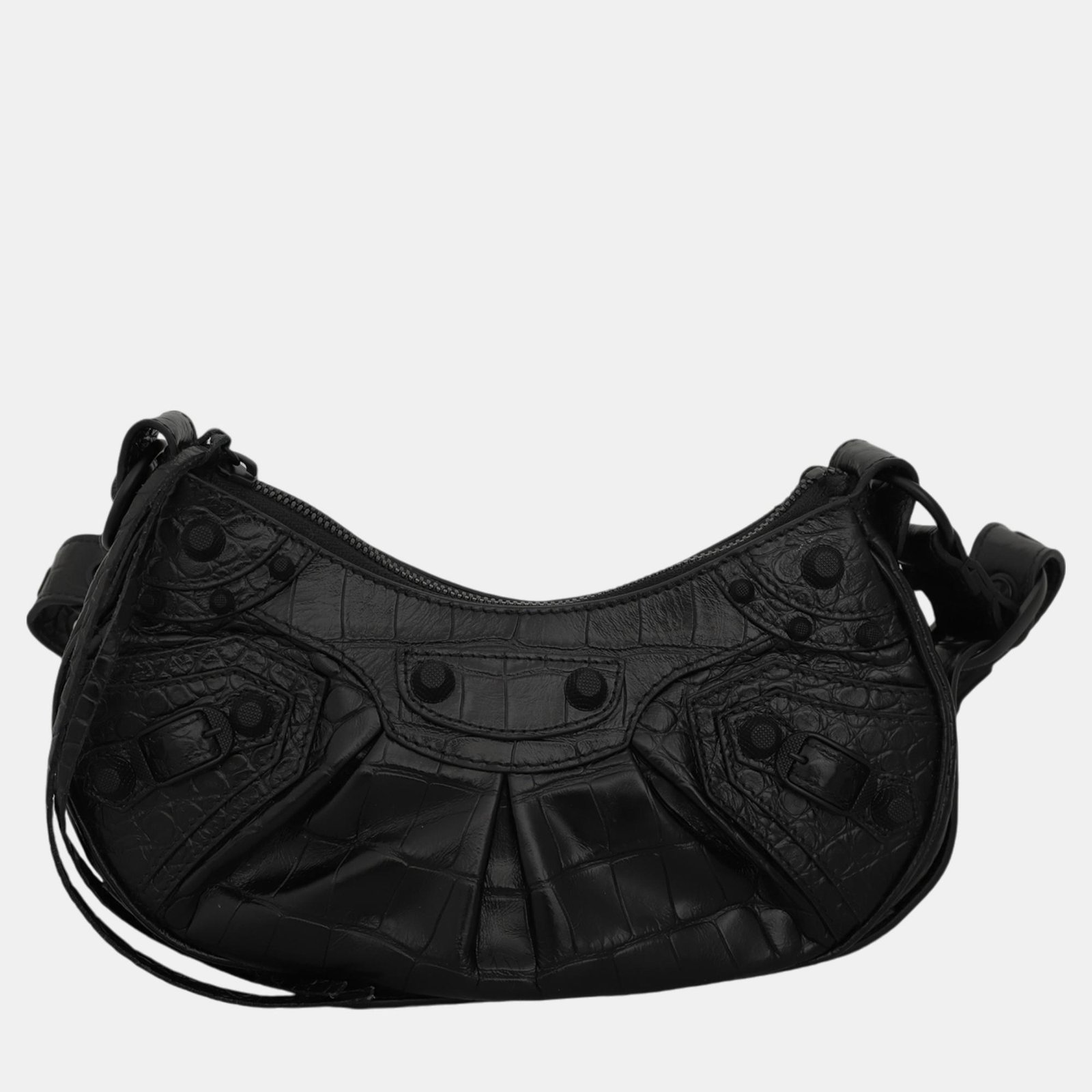 Balenciaga Black Crocodile Cmbossed Leather Le Cagole XS Shoulder Bag