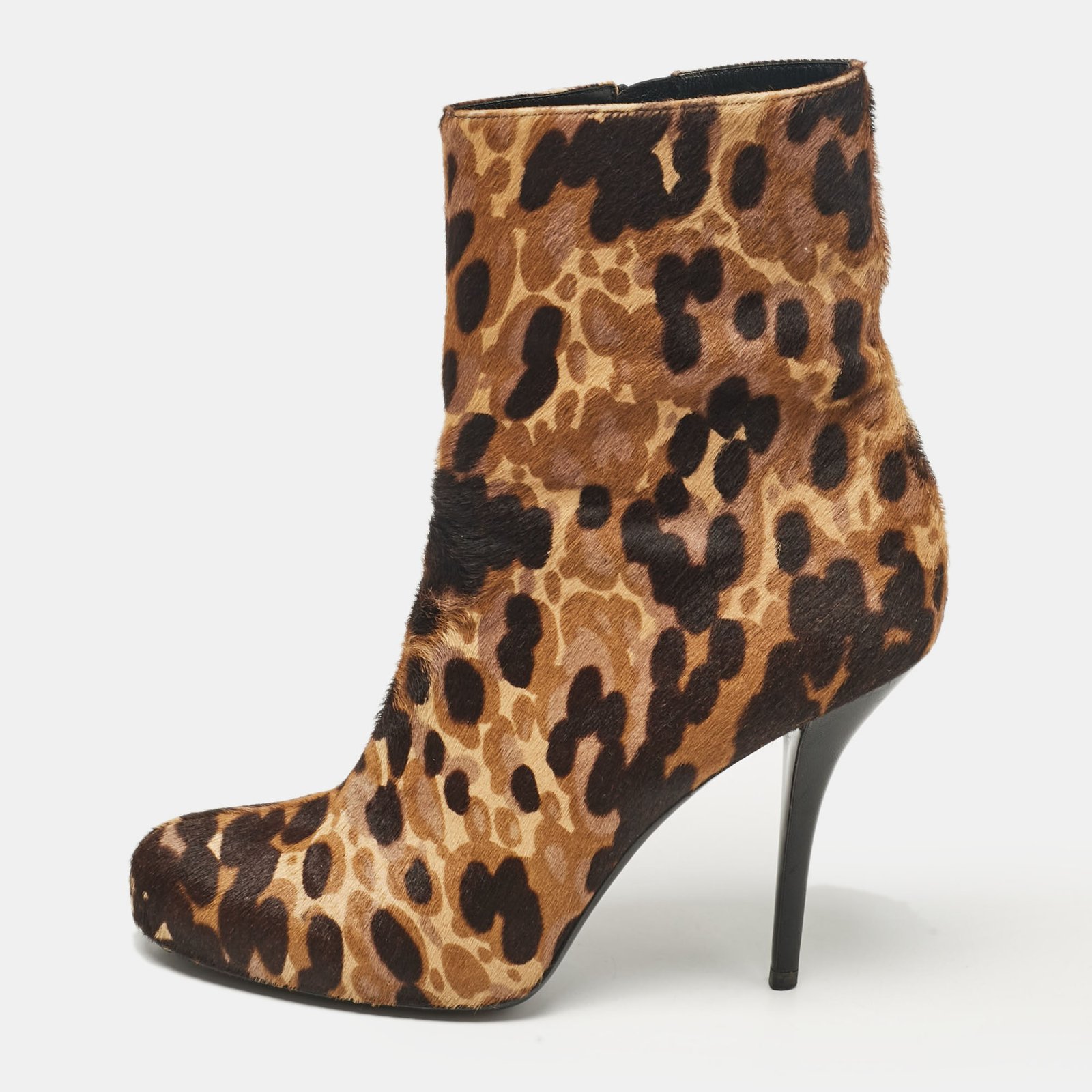 Balenciaga Brown Leopard Print Calf Hair Ankle Boots Size 39.5