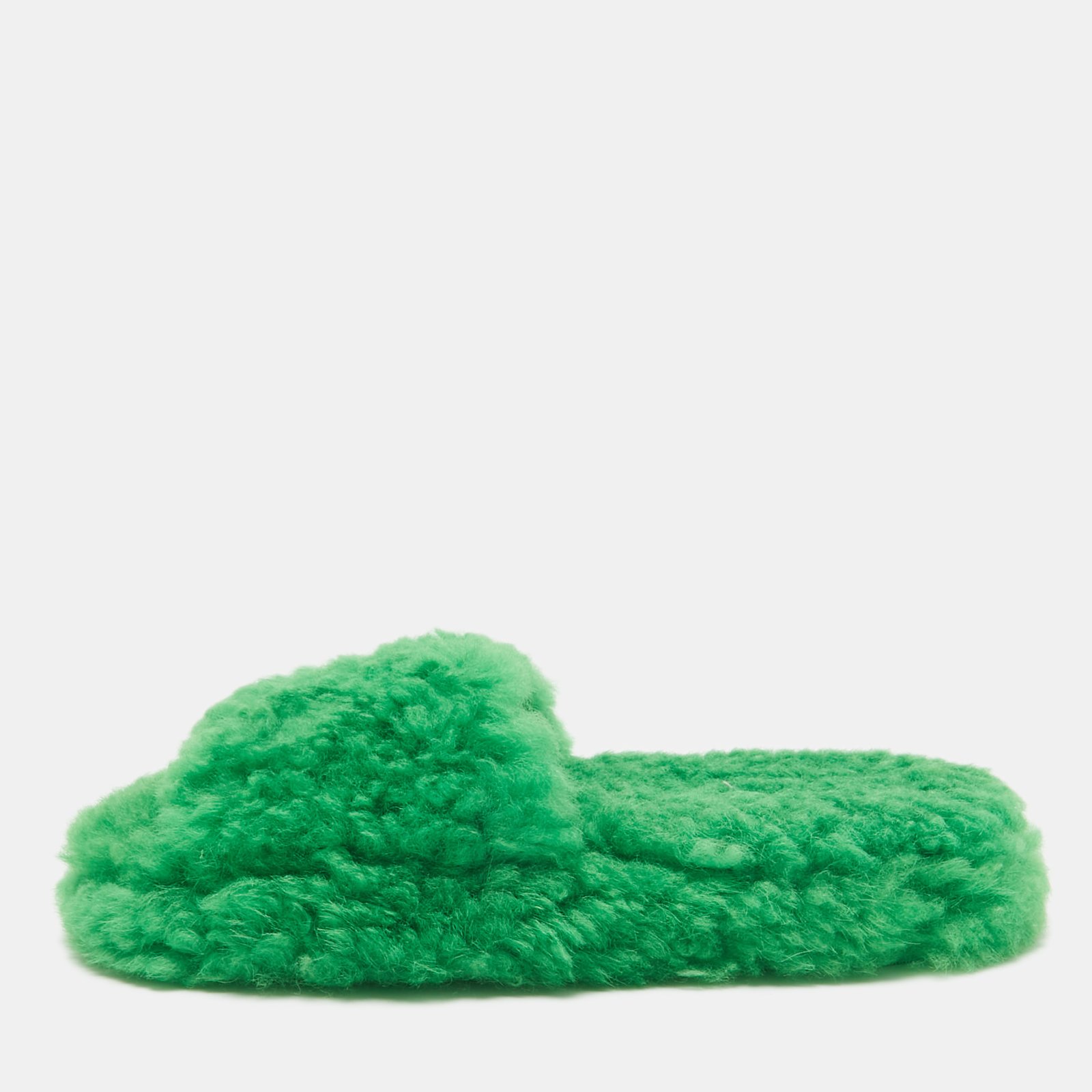 Bottega Veneta Green Fur Flat Sandals Size 39
