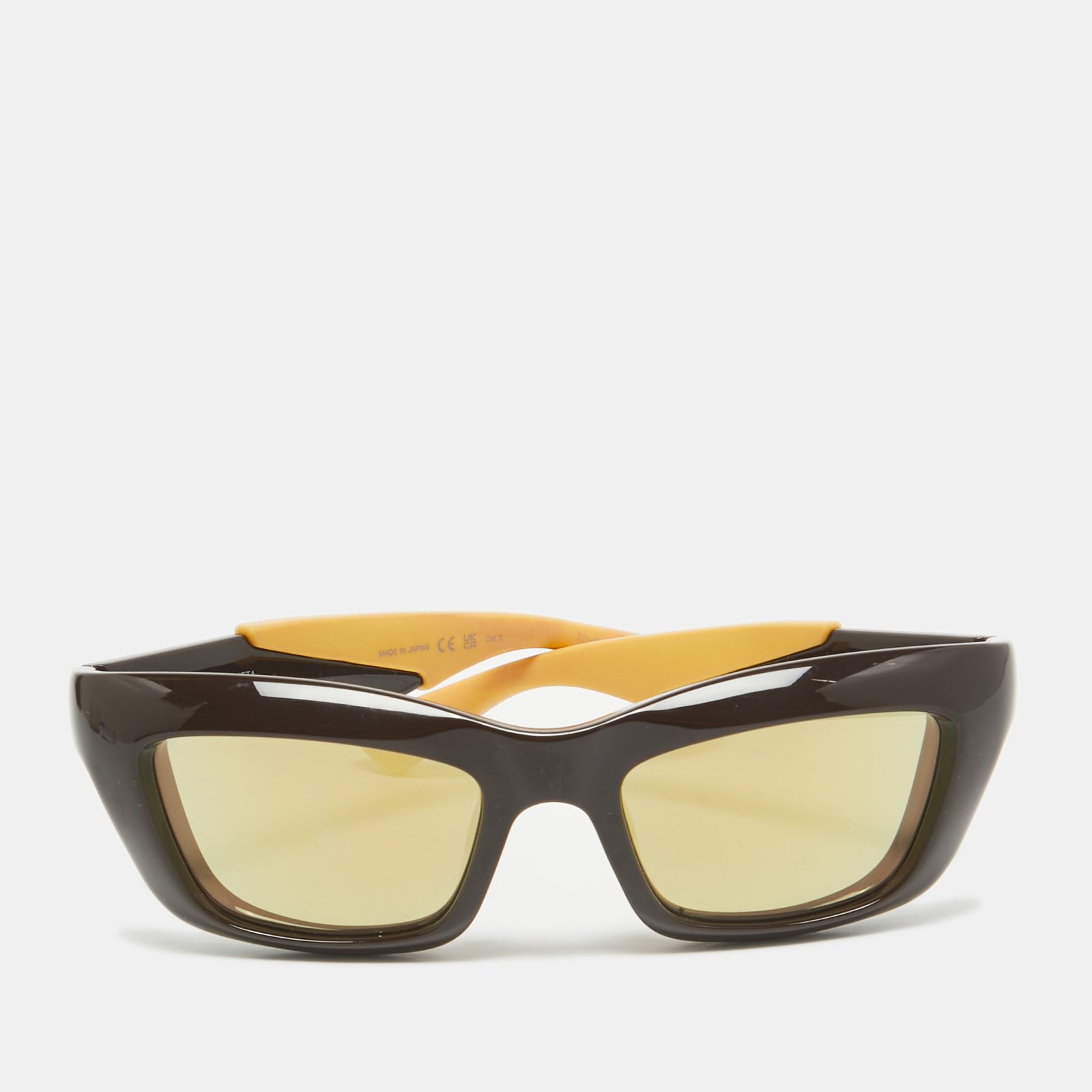 Bottega Veneta Brown/Yellow BV182S Mirrored Rectangle Sunglasses