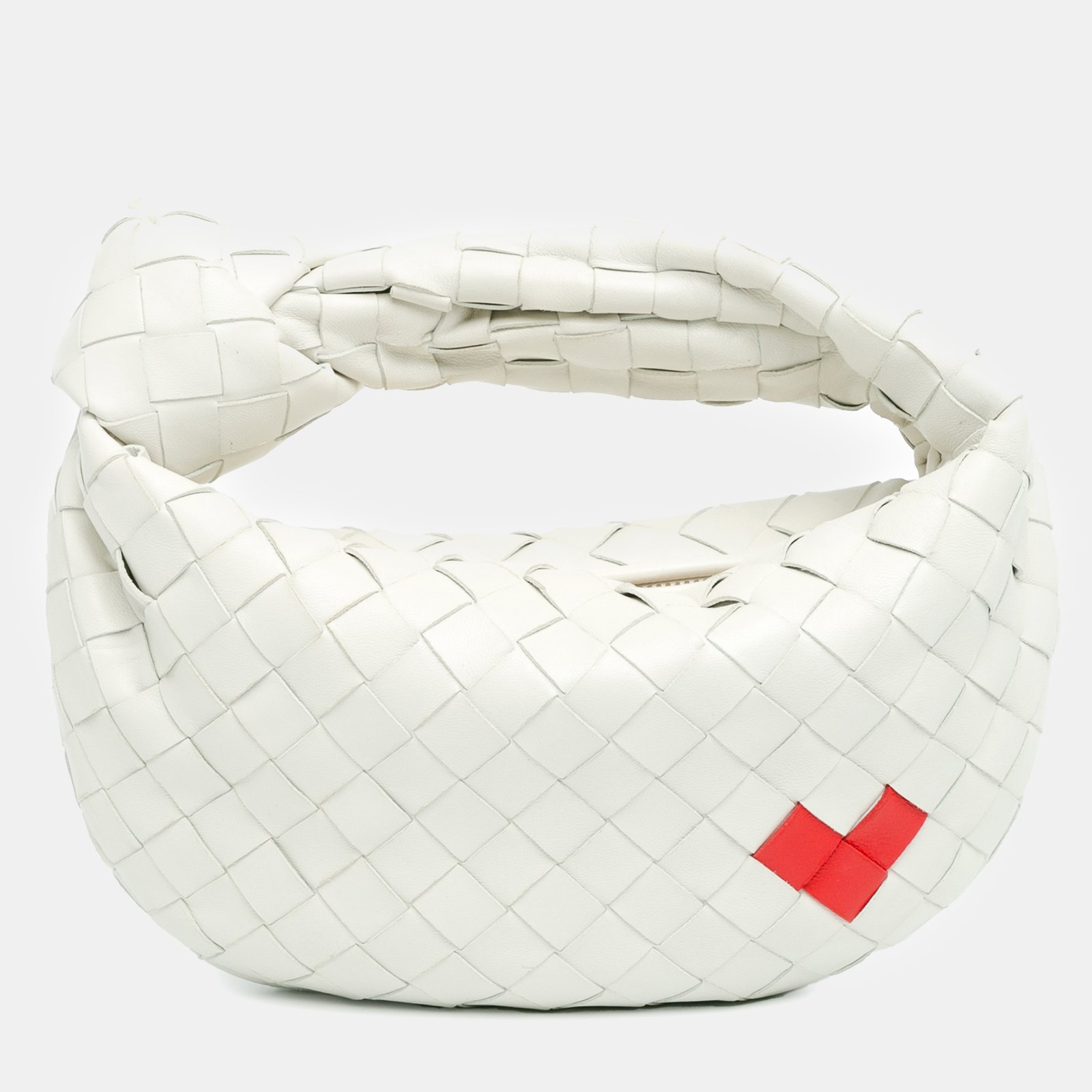 Bottega Veneta White/Red Nappa Intrecciato Mini Heart Jodie Bag