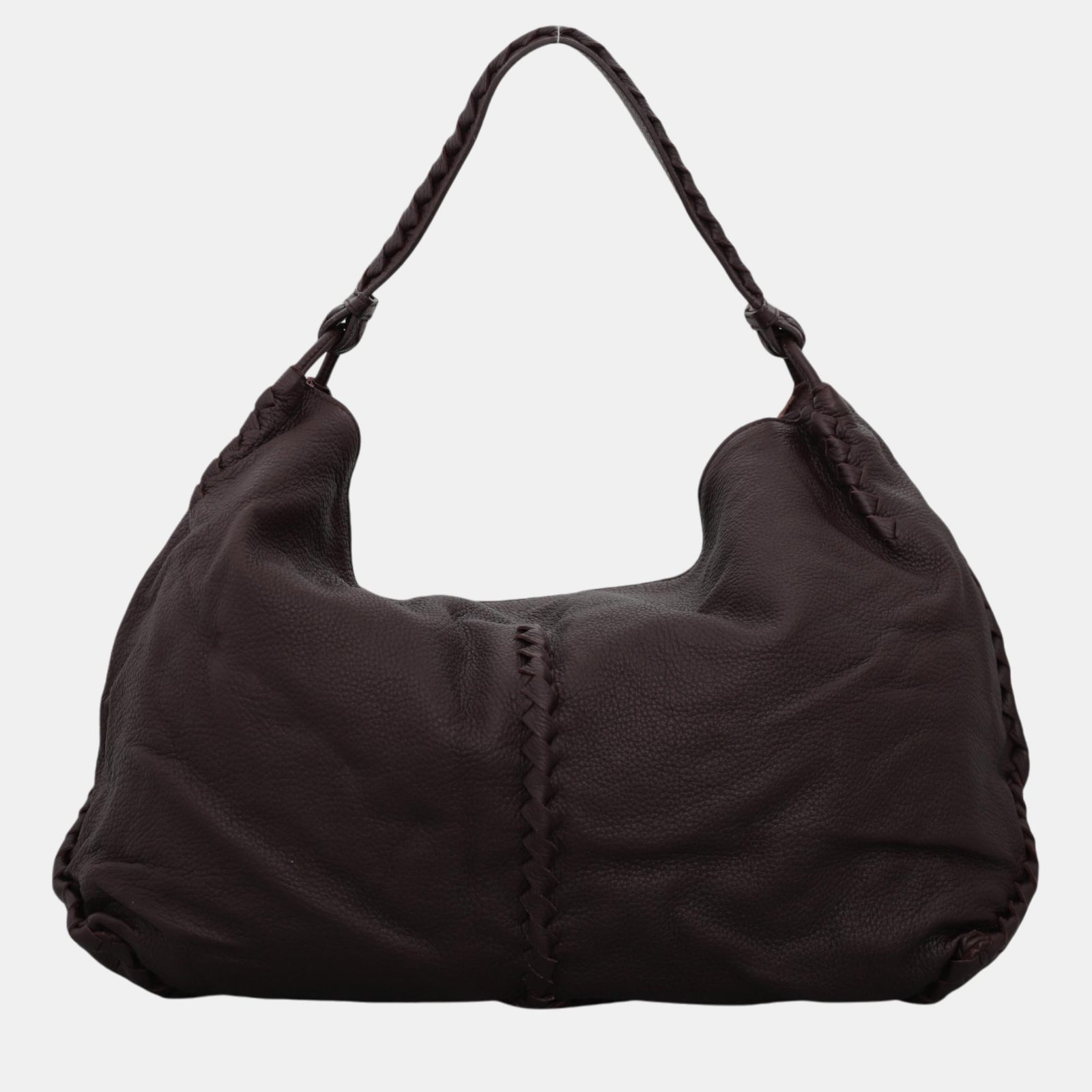Bottega Veneta Maroon Leather Braided Trim Hobo Bag