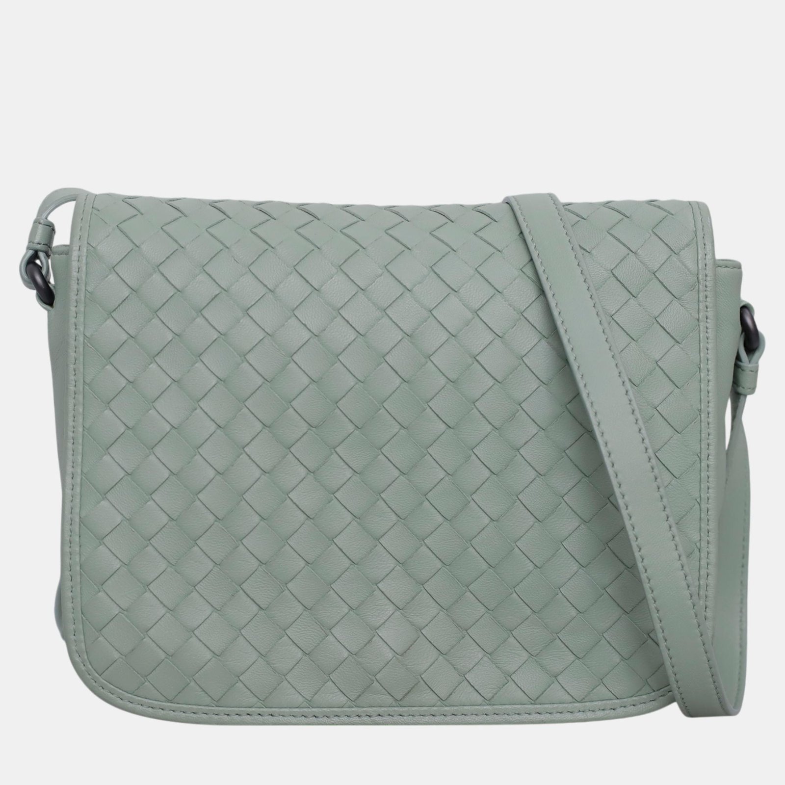 Bottega Veneta Green Intrecciato Calf Leather Crossbody Flap Bag