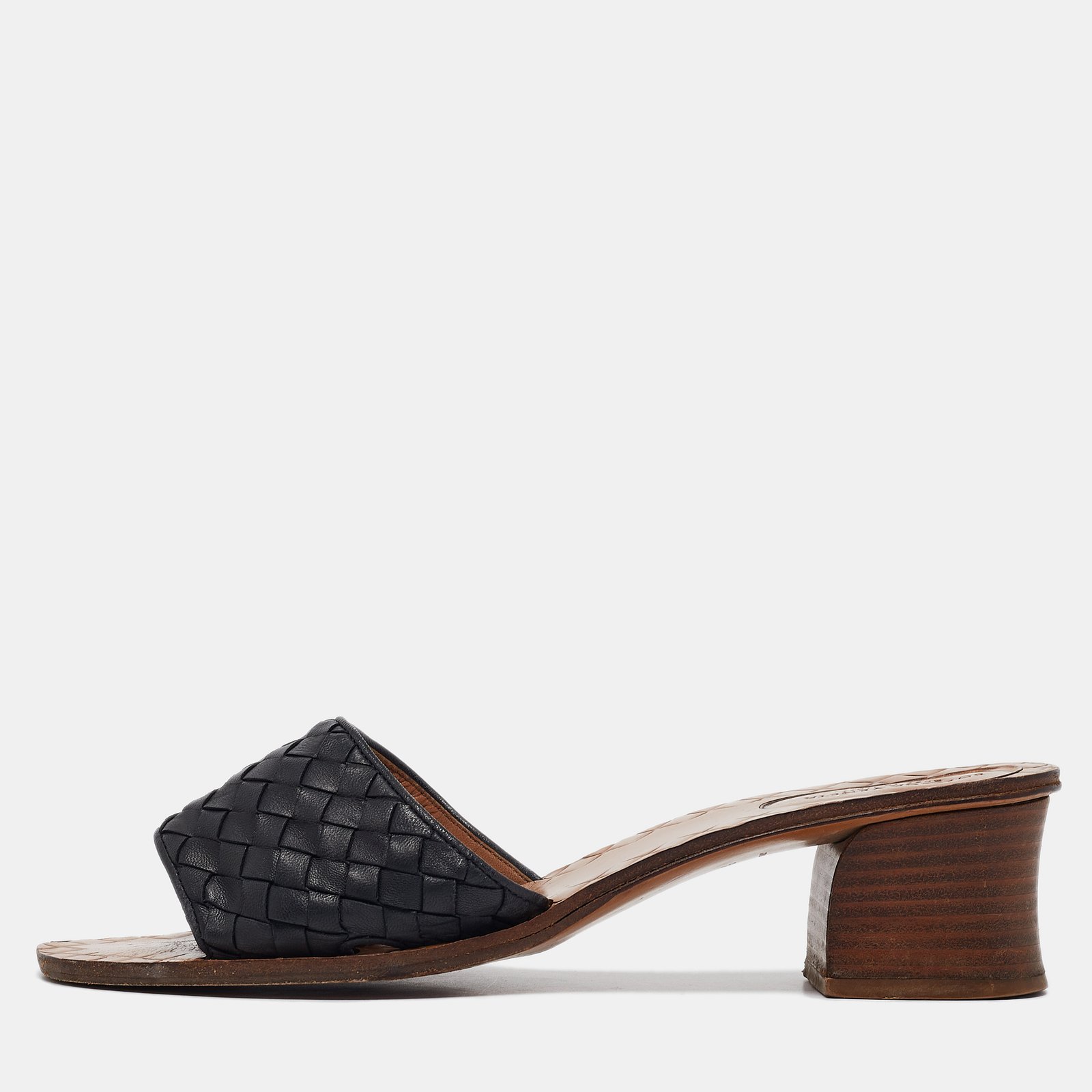 Bottega Veneta Black Intrecciato Leather Ravello Slide Sandals Size 39.5