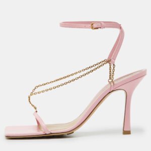 Bottega Veneta Pink Leather Chain Link T Strap Sandals Size 39