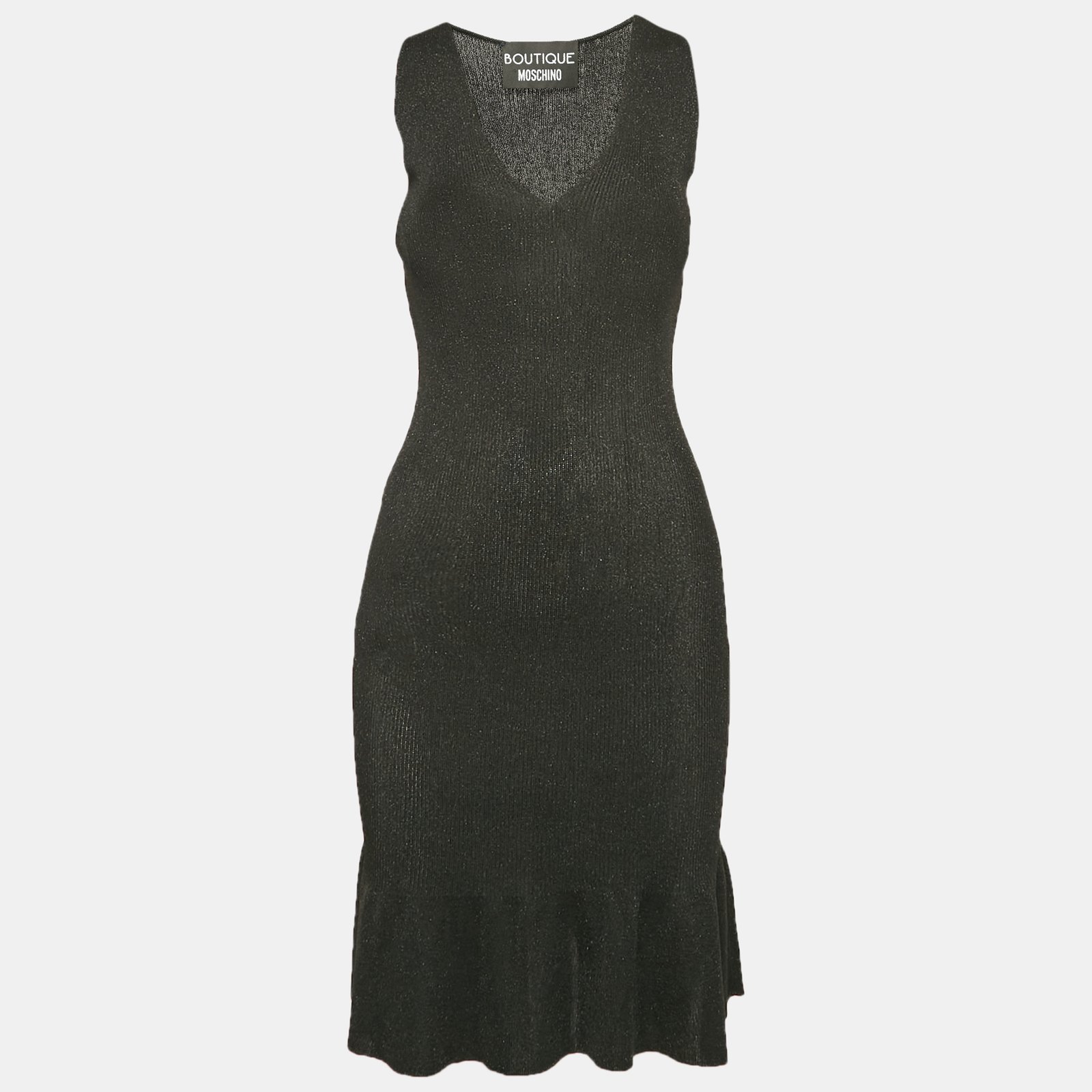 Boutique Moschino Black Lurex Knit Sleeveless Bodycon Dress M