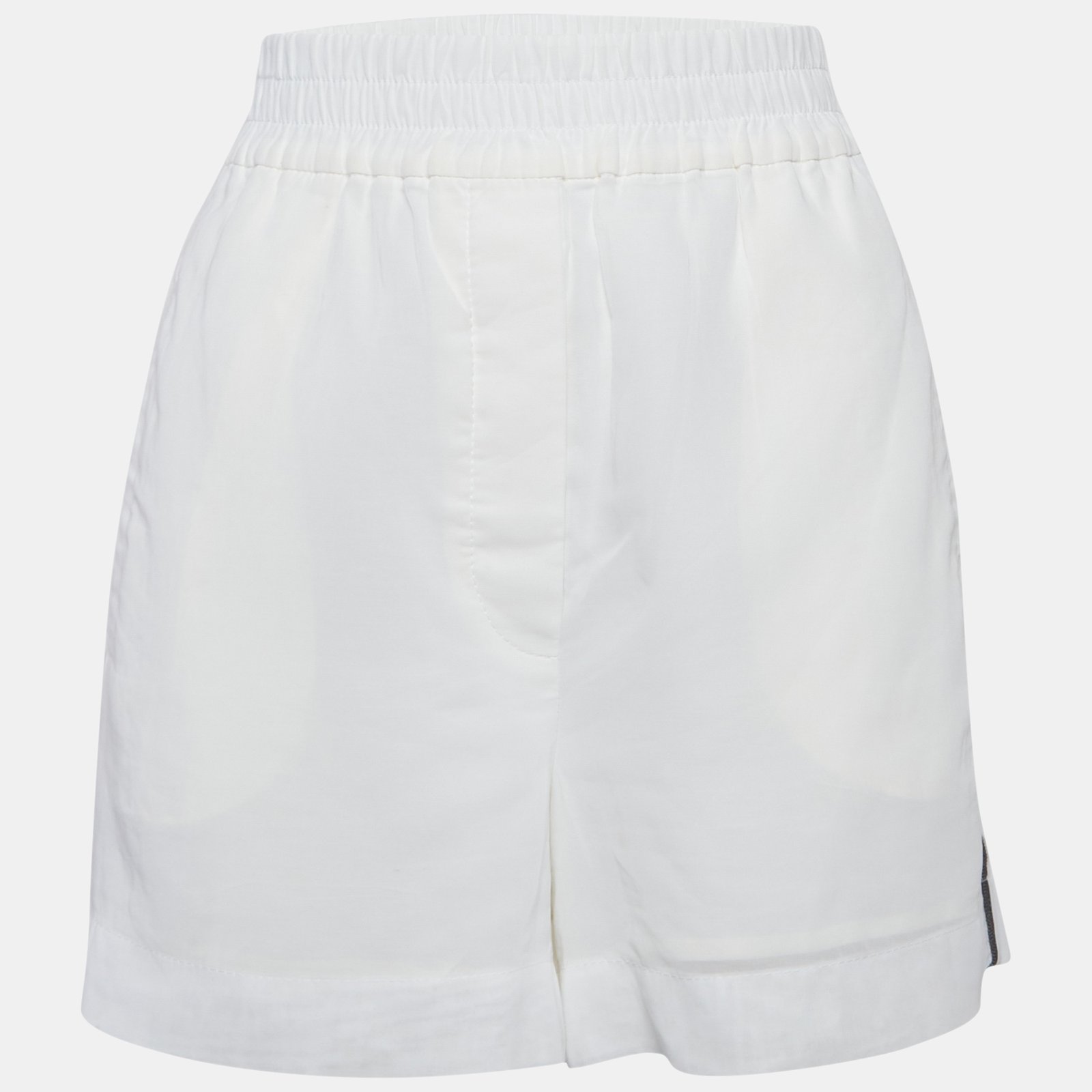 Brunello Cucinelli White Cotton Side Embellished Shorts S